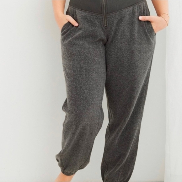 Aerie Sherpa Fleece Corset jogger Large Gray Green - Picture 2 of 6